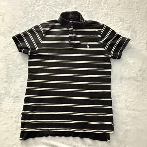 Polo Ralph Lauren Polo Shirt Mens Medium Black Striped Custom Fit Pony Logo